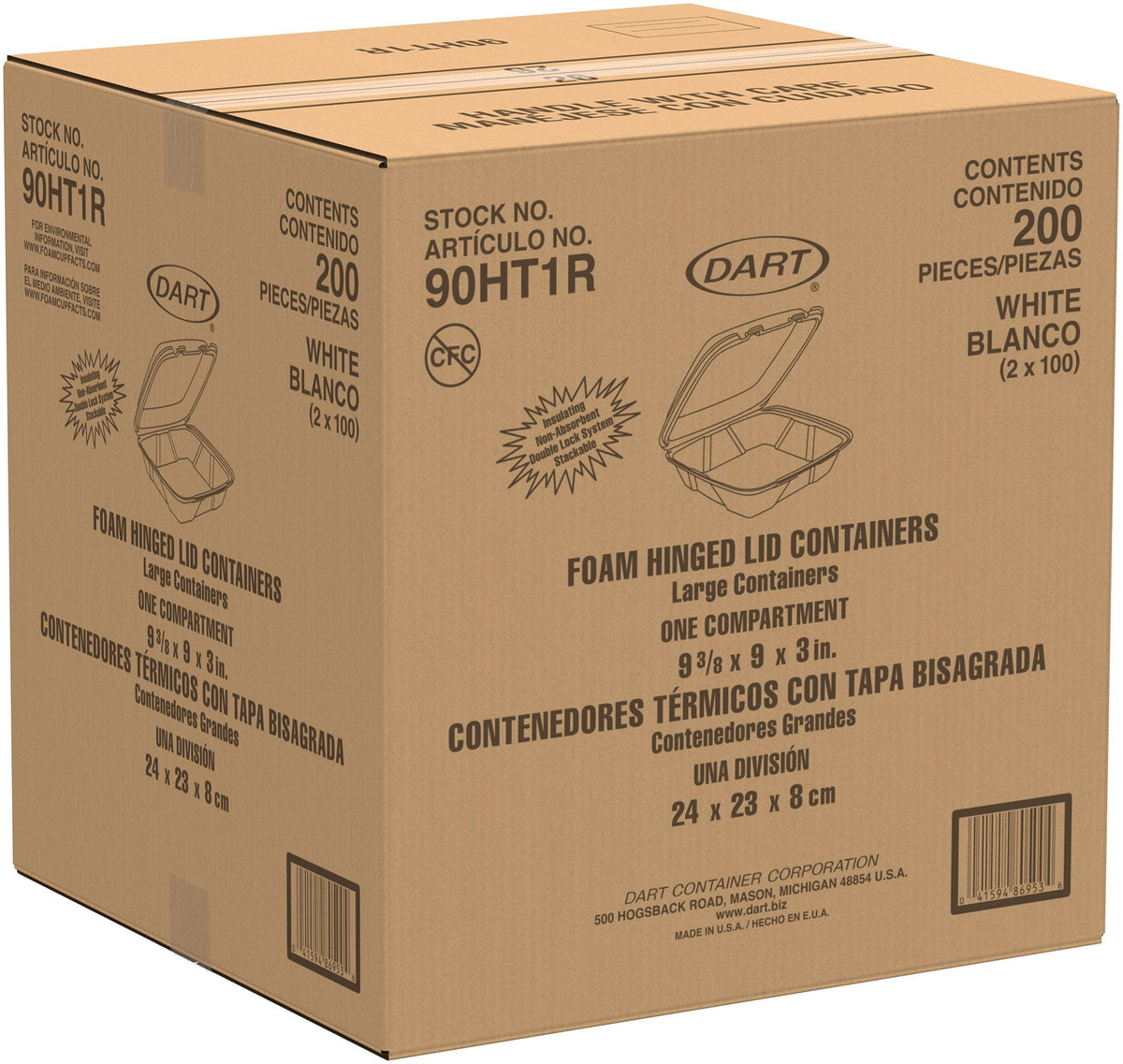 Dart 9-inch foam hinged carry-out containers 200-count case