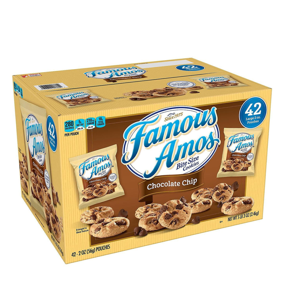 Famous Amos chocolate chip cookies 42-count case of 2 oz pouches