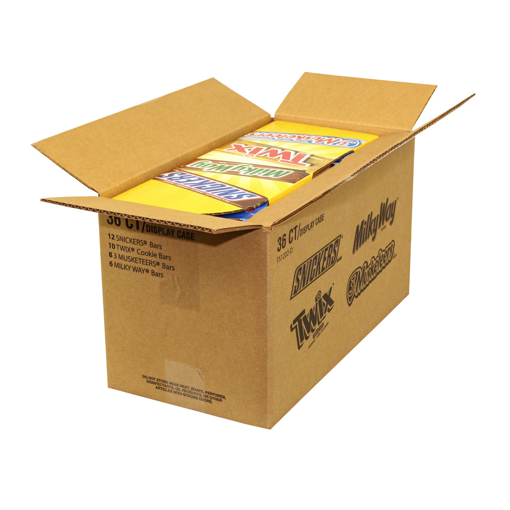 Mars assorted candy bar counter display, 36-count case