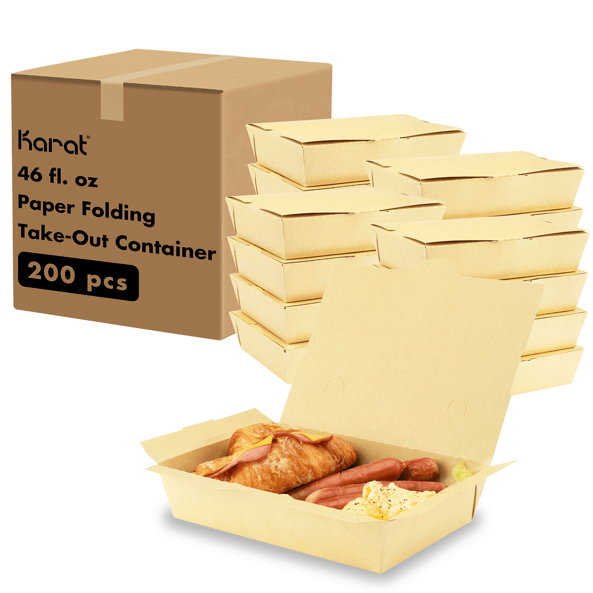 46 oz paper folding take-out containers in a 200-count case